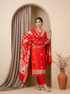 Grace Redefined Red Crepe Unstitched Salwar Suit With Crepe Dupatta