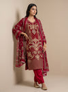 Heritage Heirloom Maroon Crepe Unstitched Salwar Suit With Georgette Dupatta
