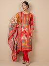 Timeless Beauty Tussar Red Crepe Unstitched Salwar Suit With Crepe Dupatta