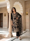 Bold Statement Black Crepe Unstitched Salwar Suit With Georgette Dupatta