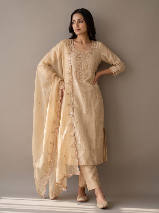 Timeless beauty Tussar Crush Tissue Unstitched Salwar Suit With Tissue Dupatta