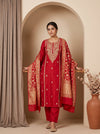 Grace Redefined Red Silk Unstitched Salwar Suit With Silk Dupatta