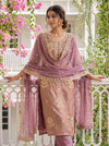 Delicate and Dreamy Mauve Crepe Unstitched Salwar Suit With Chiffon Dupatta