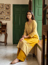 Raw Elegance Mustard Satin Readymade Suit And Plazzo Set