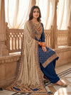 Navy Blue Organza Unstitched Salwar Suit With Organza Dupatta