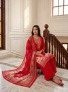 Grace Radefined Red Muslin Readymade Suit And Plazzo with Cotton Dupatta