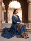 Midnight Blue Dola Readymade Suit And Plazzo with Chiffon Dupatta
