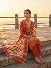 Tussar Rust Cotton Readymade Suit And Plazzo with Cotton Dupatta