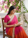 Orange Rani Georgette Embroidered Saree With Unstitched Blouse