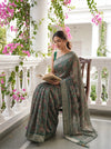 Mint Green Georgette Saree With Unstitched Blouse