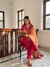 Tussar Rani Cotton Readymade Suit And Plazzo with Cotton Dupatta