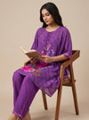 Purple Crepe Readymade Suit And Plazzo Set