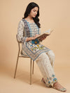 Tussar Crepe Readymade Suit Set With Cotton Silk Dupatta