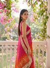 Orange Rani Georgette Embroidered Saree With Unstitched Blouse