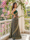 Mint Green Georgette Saree With Unstitched Blouse