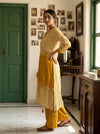 Raw Elegance Mustard Satin Readymade Suit And Plazzo Set