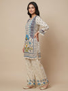 Tussar Crepe Readymade Suit Set With Cotton Silk Dupatta