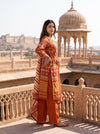 Tussar Rust Cotton Readymade Suit And Plazzo with Cotton Dupatta