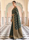 Bottle Green Banarasi Silk Saree With Unstitched Blouse
