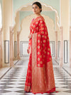 Red Banarasi Silk Saree With Unstitched Blouse