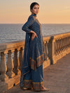 Midnight Blue Dola Readymade Suit And Plazzo with Chiffon Dupatta