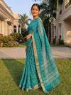 Rama Soft Twill Saree With Unstitched Blouse