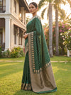 Bottle Green Banarasi Silk Saree With Unstitched Blouse