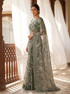 Pista Georgette Saree With Unstitched Blouse