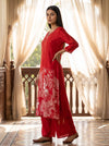 Red Satin Readymade Suit And Plazzo Set