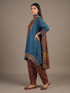 Midnight Blue Cotton Readymade Suit And Plazzo with Cotton Dupatta