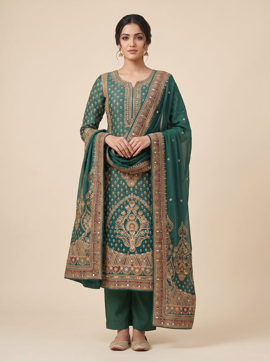 Pastel Mejesty Mint Green Crepe Unstitched Salwar Suit With Crepe Dupatta