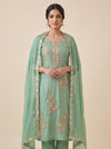 Pastel Majesty Mint Green Organza Unstitched Salwar Suit With Chiffon Dupatta