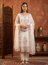 Effortlessly Beautiful White Organza Crepe Unstitched Salwar Suit With Organza Dupatta