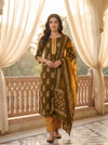 Heritage Charm Mehndi Cotton Unstitched Salwar Suit With Cotton Dupatta