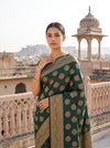 Bottle Green Banarasi Silk Saree With Unstitched Blouse