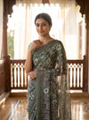 Pista Georgette Saree With Unstitched Blouse