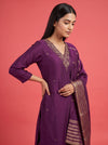 Garnet Crepe Readymade Suit And Plazzo with Cotton Dupatta