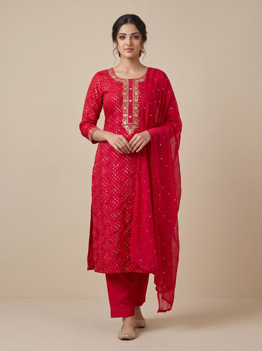 Timeless Elegance Rani Cotton Unstitched Salwar Suit With ChInon Dupatta