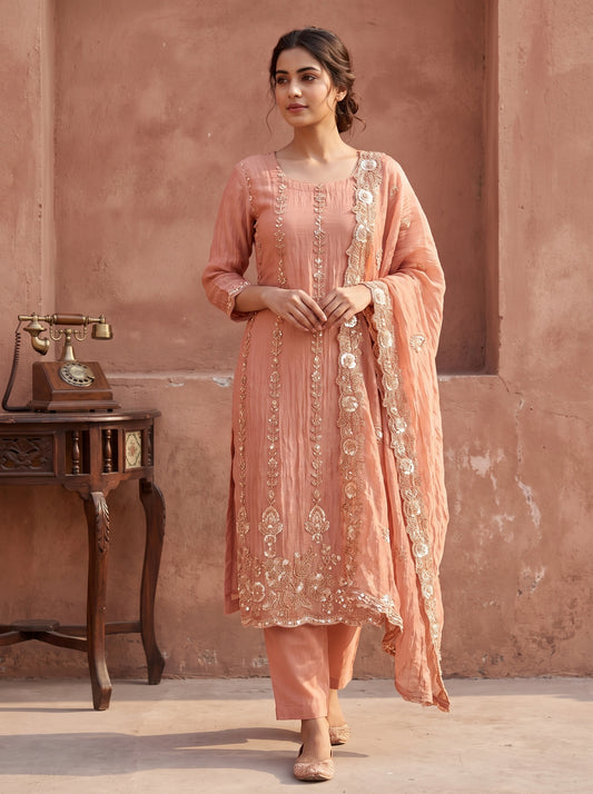 Onion Organza Unstitched Salwar Suit With Organza Dupatta