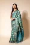 Pista Cotton Digital Print Saree With Unstitched Blouse