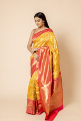 Mustard South Indian Silk Woven Zari Saree With Unstitched Blouse