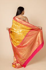 Mustard South Indian Silk Woven Zari Saree With Unstitched Blouse