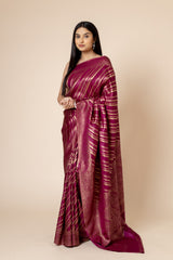 Wine South Indian Silk Saree With Unstitched Blouse (Ft:-Anjan Prasad)