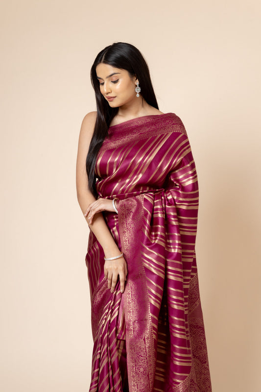 Wine South Indian Silk Saree With Unstitched Blouse (Ft:-Anjan Prasad)