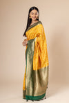 Mango Gold Banarasi Woven Zari Gujarat Patola Saree With Unstitched Blouse