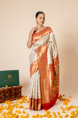 Tussar Banarasi Woven Zari Saree With Unstitched Blouse