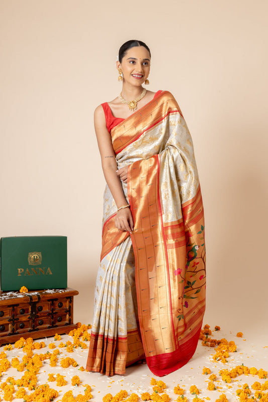 Tussar Banarasi Woven Zari Saree With Unstitched Blouse