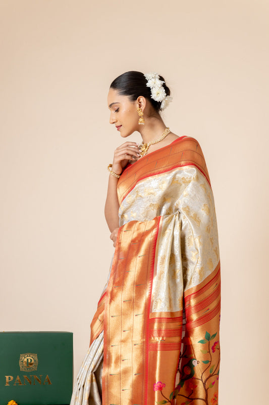 Tussar Banarasi Woven Zari Saree With Unstitched Blouse