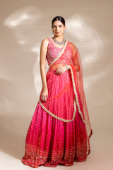 Coral Georgette Sequence Lehenga Set With Net Dupatta