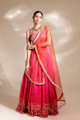 Coral Georgette Sequence Lehenga Set With Net Dupatta